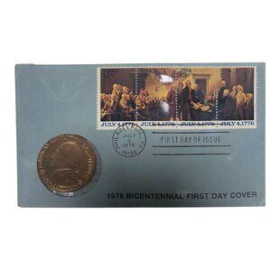 1976 Bicentennial First Day Cover With Thomas Jefferson Medal & 13¢ Stamps